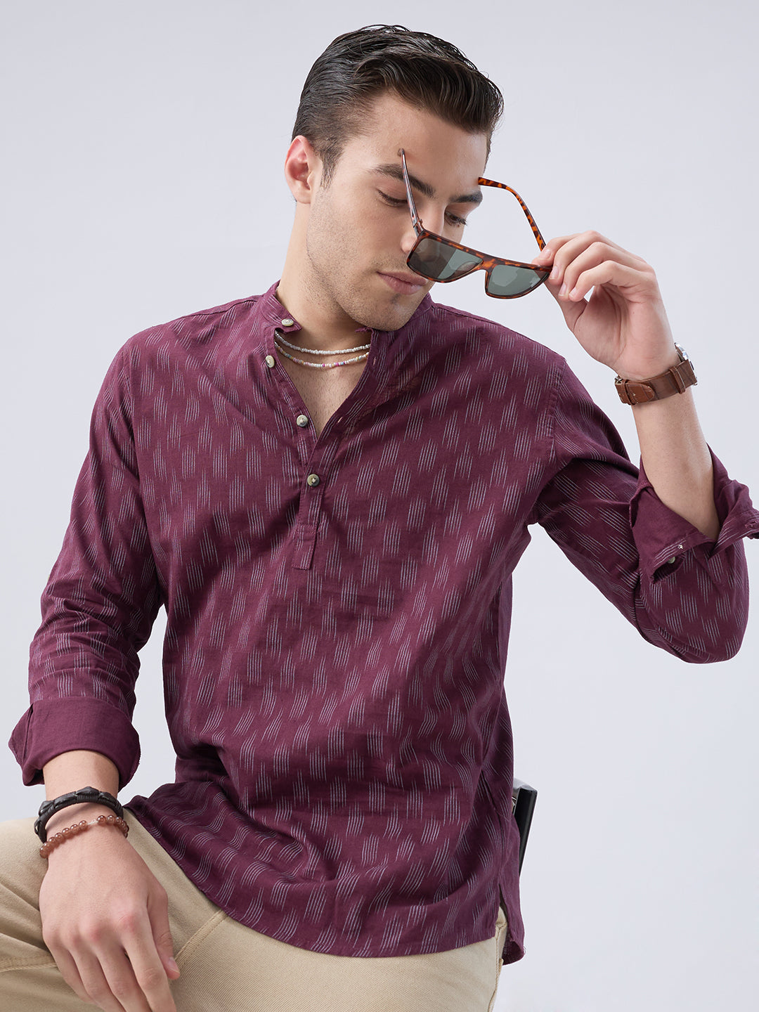 Antique Maroon Ikat Printed Kurta