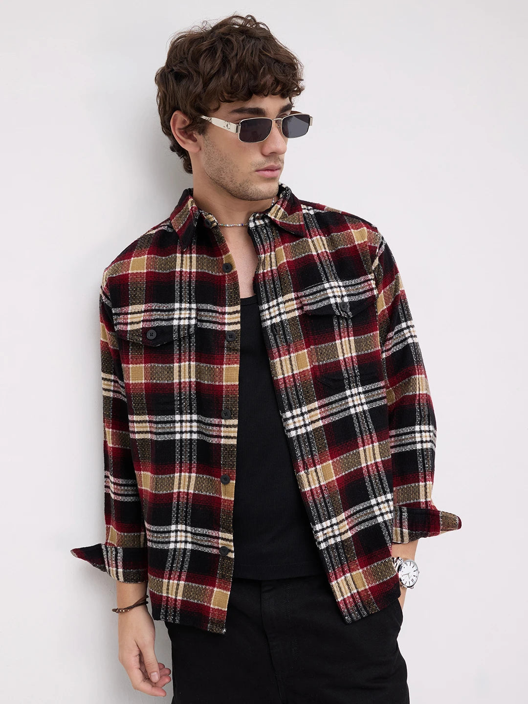 Old-School Red Charm Checks Twin Pocket Flannel Shirt