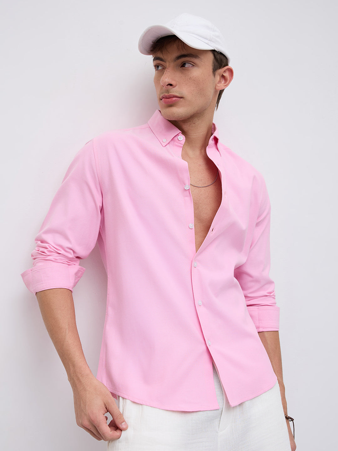 Solid Pink Smooth Finish Oxford Button-Down Collar Shirt