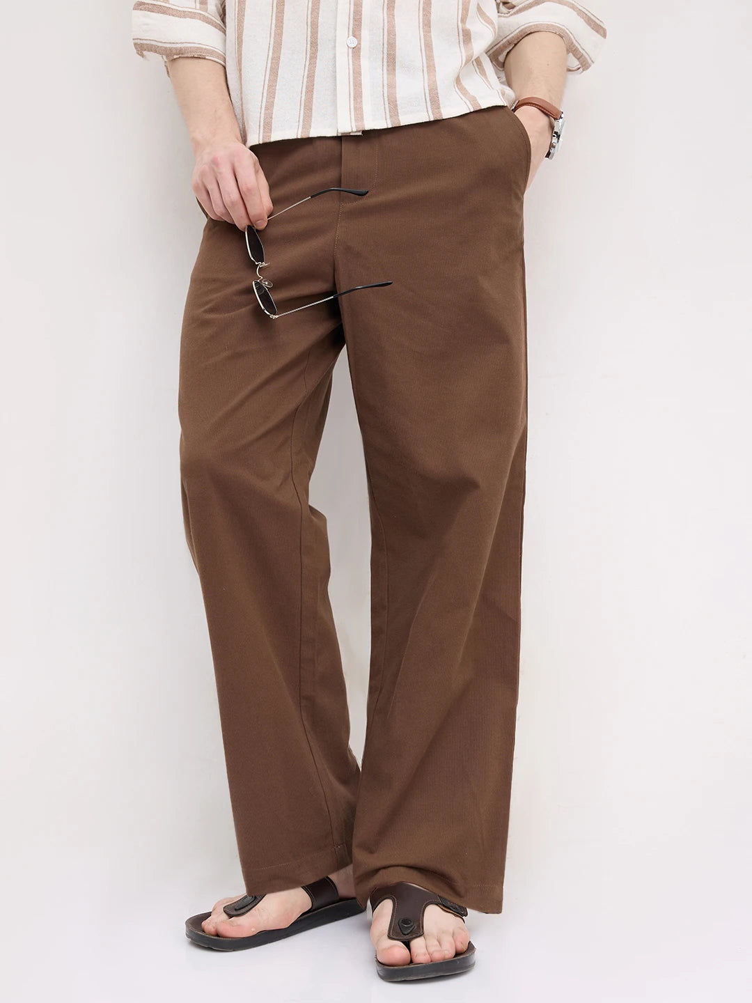 Luxe Chocolate Brown Cord Straight Fit Trousers