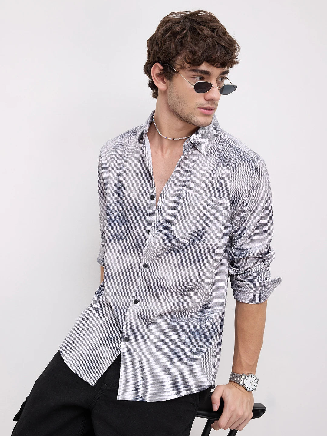 Multicolour Tie & Dye Printed Creased Shirt