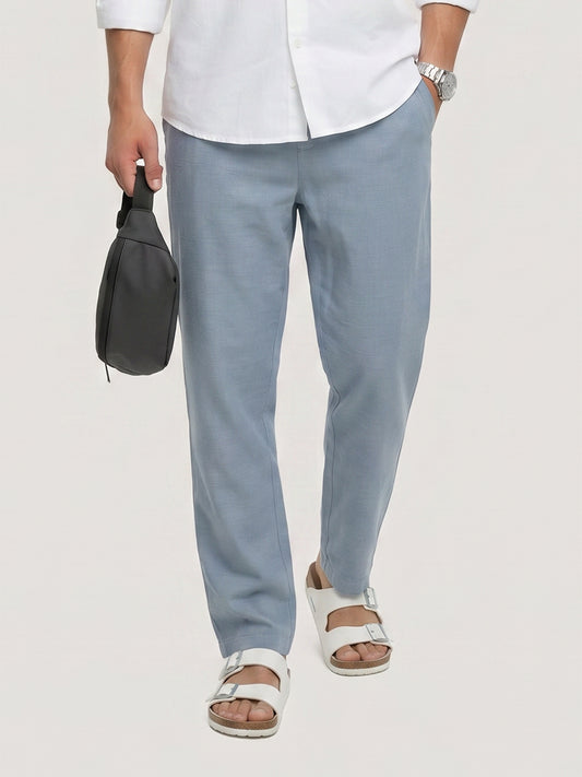 Blue Slub Chevron Textured Tapered Trousers
