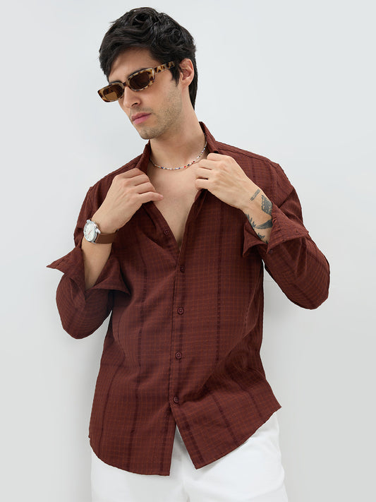 Brunette Brown Micro Checks Textured Shirt
