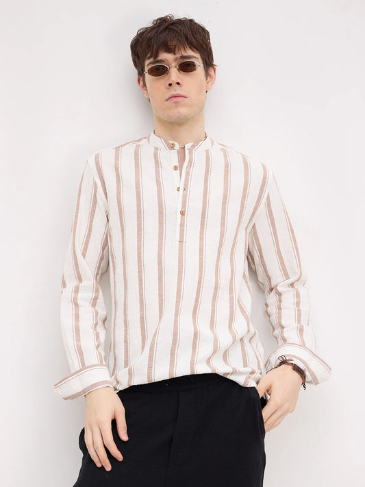 White & Brown Striped Kurta