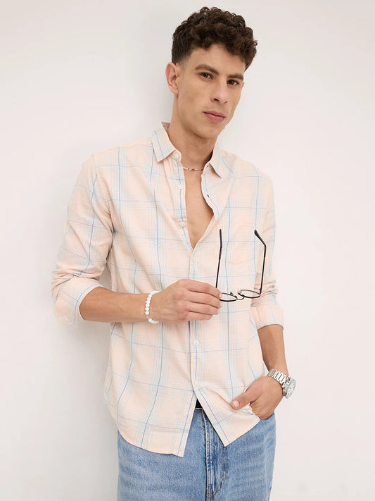 Peach Mist Skyline Checks Shirt