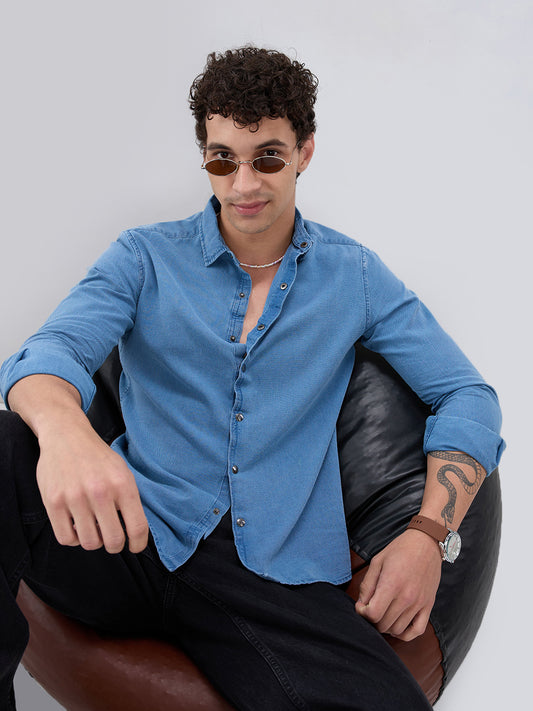Exquisite Blue Denim Upscale Shirt