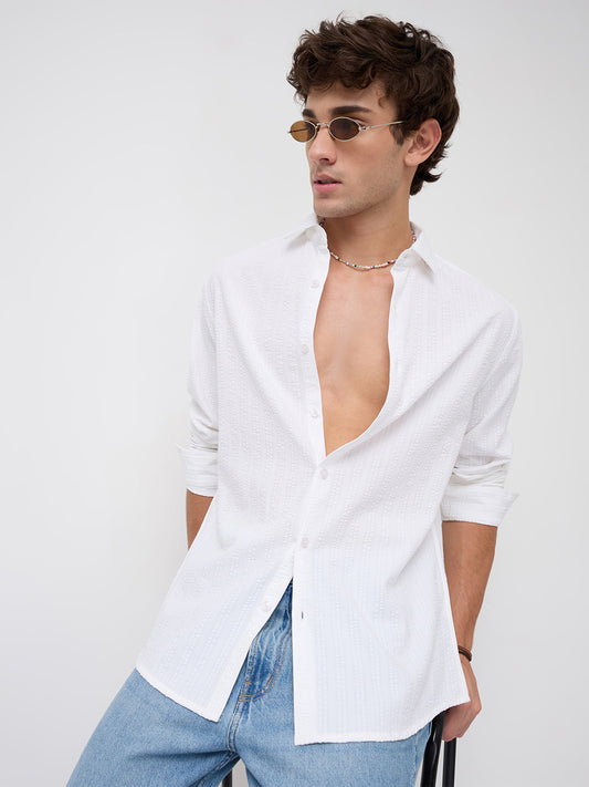 Classic White Seersucker Striped Shirt