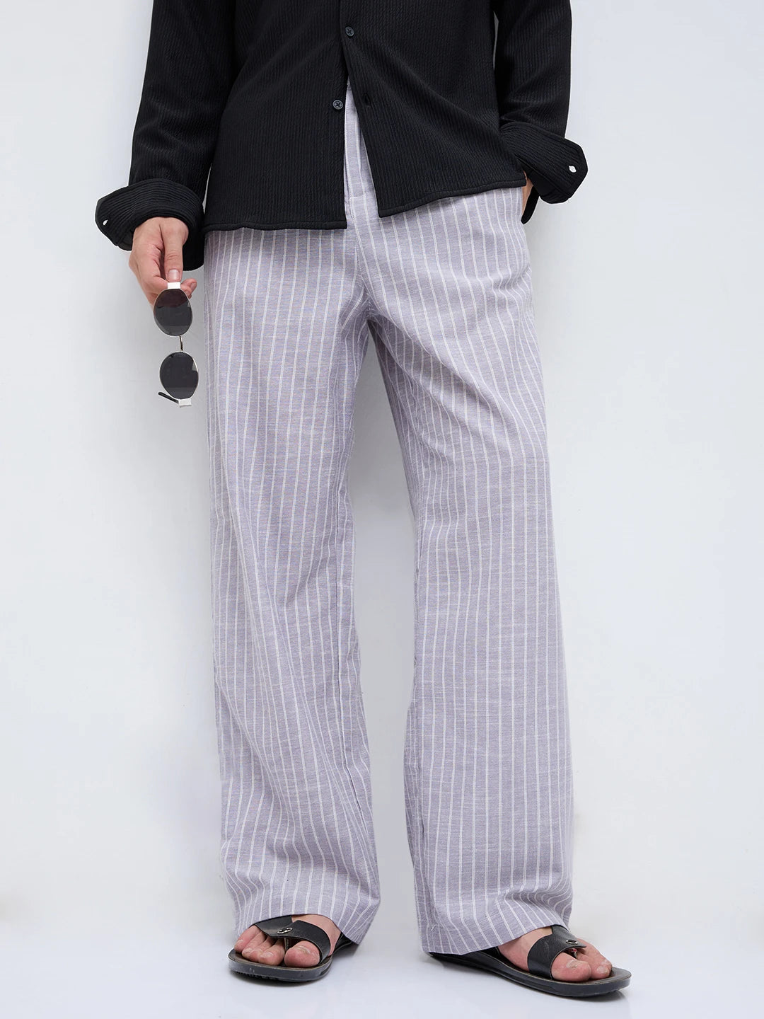 Trendy Mauve Striped Wide Leg Trousers