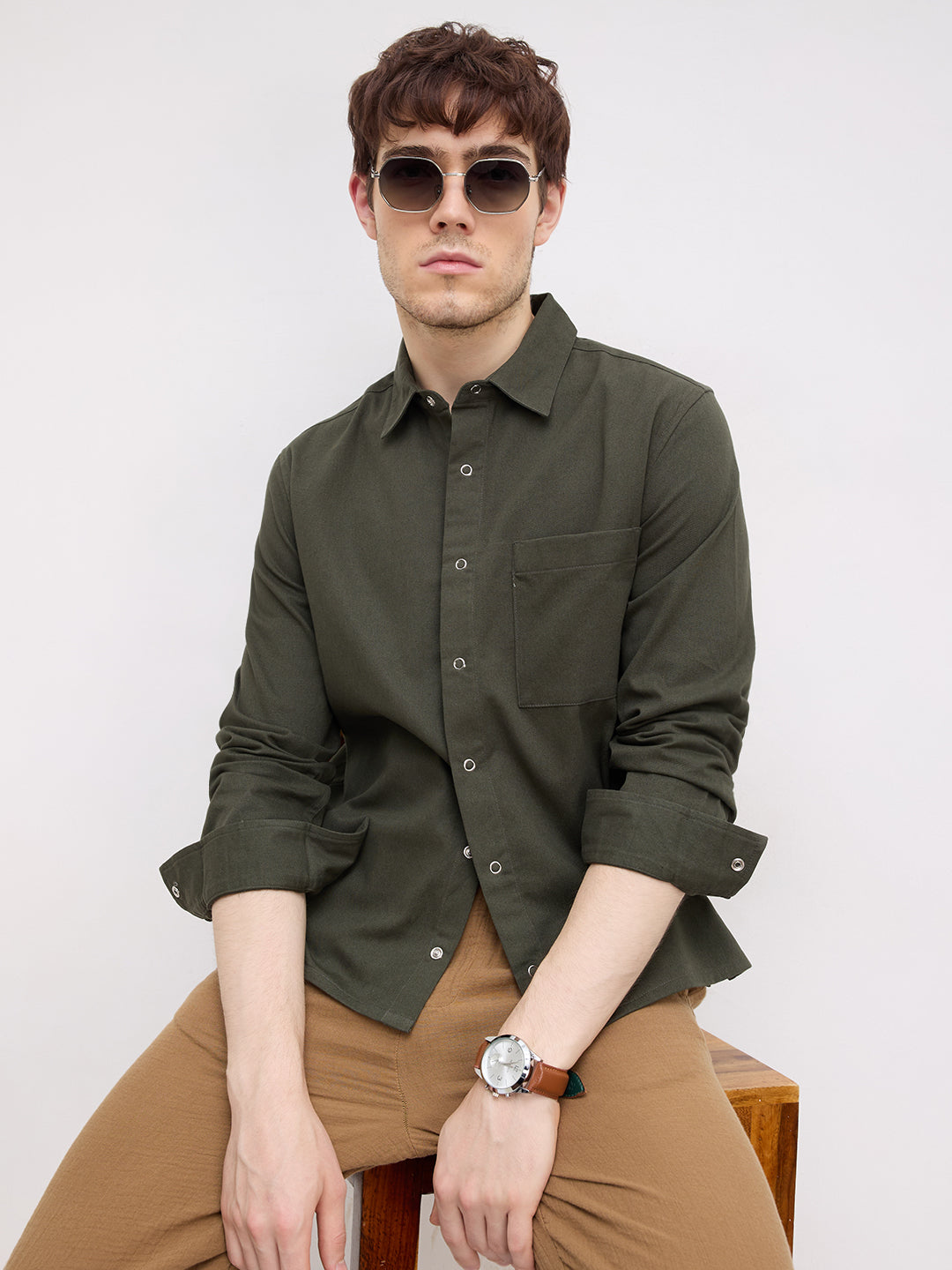 Luxe Evergreen Straight Hem Oversized Shirt