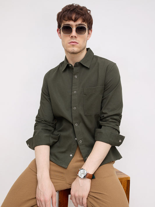 Luxe Evergreen Straight Hem Oversized Shirt