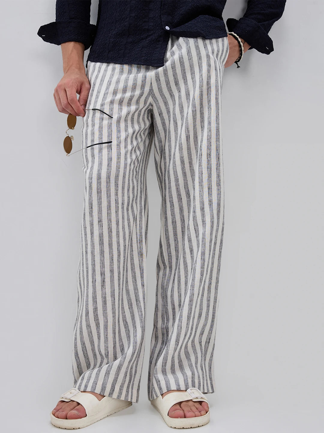 Monochrome Melange Textured Wide Leg Trousers