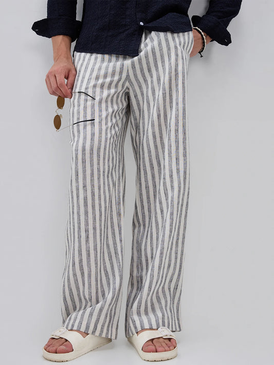 Monochrome Melange Textured Wide Leg Trousers
