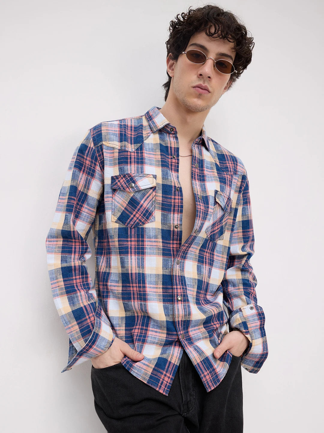 Luxe Denim Multicolor Checks Twin Pocket Shirt