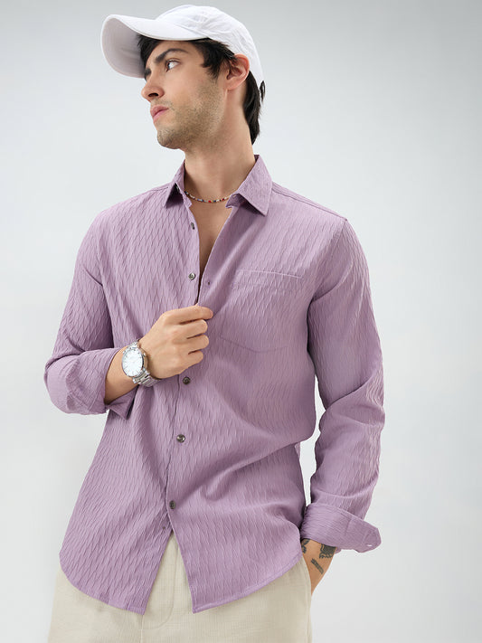 Elegant Purpureus Crinkled Jacquard Shirt