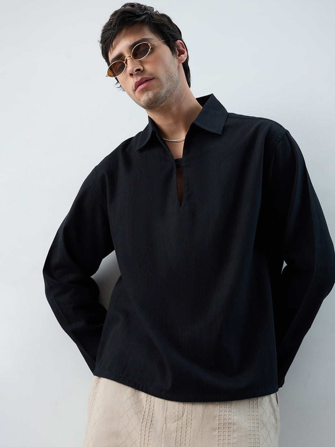 Timeless Black Cuffless Oversized Shirt