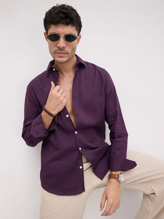 Royal Deep Purple Linen Blend Shirt