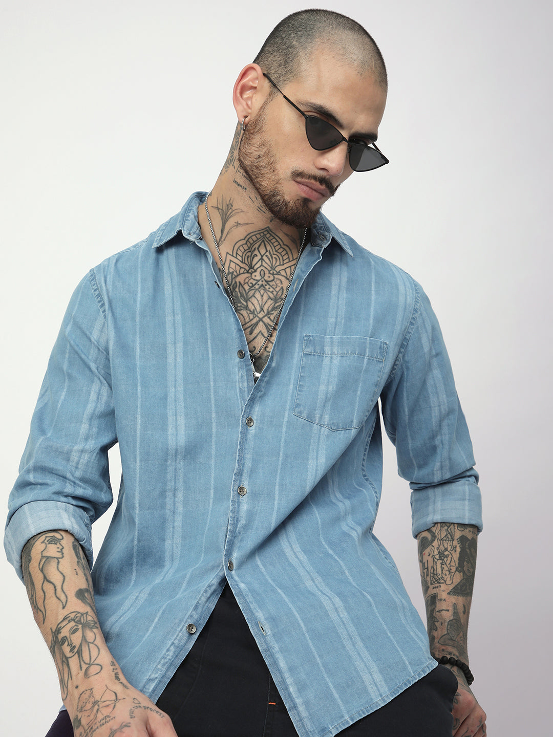 Plush Denim Vertical Stripe Shirt