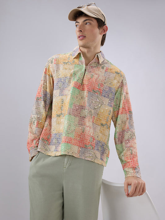 Rang Edit Sequin Embroidered Cuffless Oversized Shirt