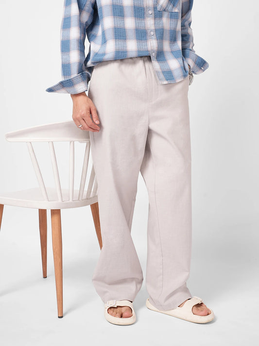 Tea Green Slub Weave Straight Fit Trousers