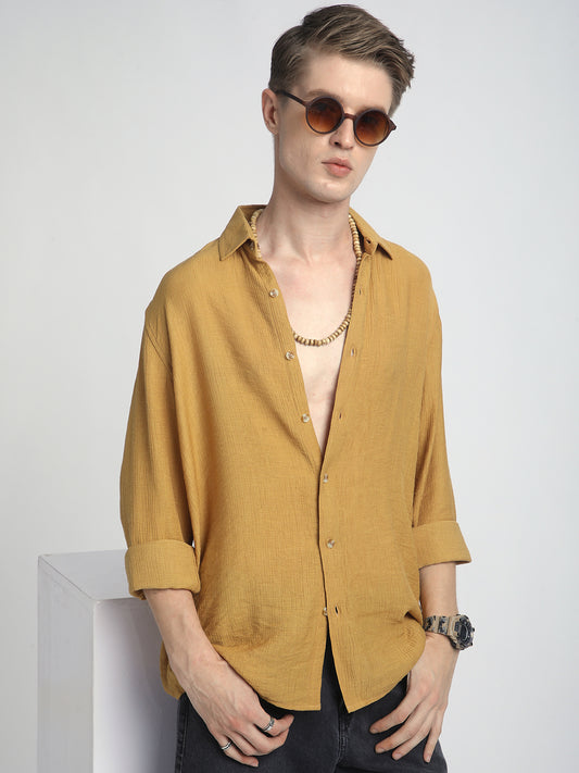 Sunlit Gold Luxe Crinkled Shirt