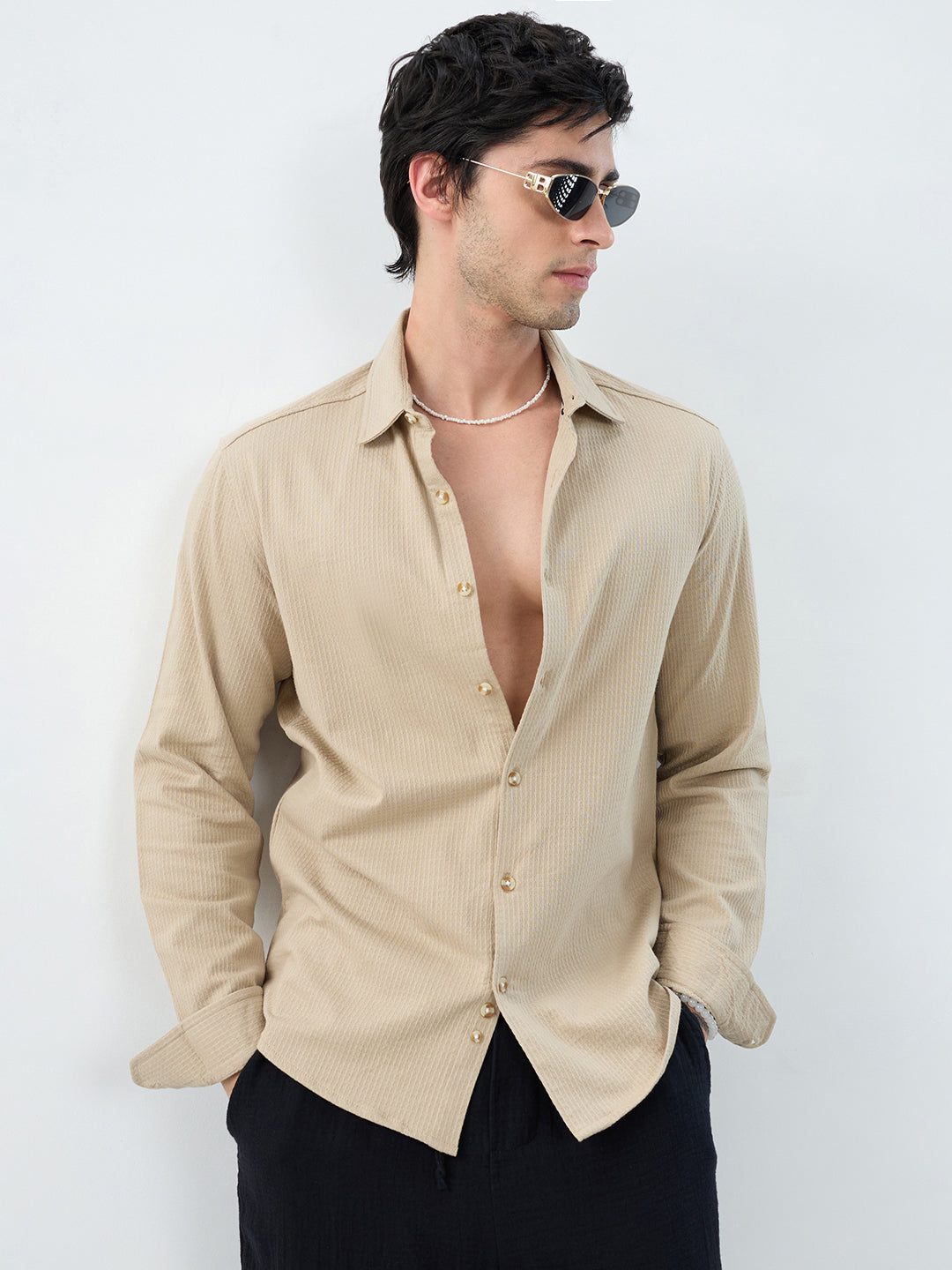 Mist Beige Jacquard Knit Everyday Shirt