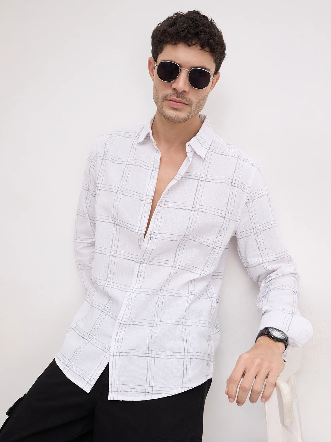 Whiteframe Contrast Chalkline Checked Shirt