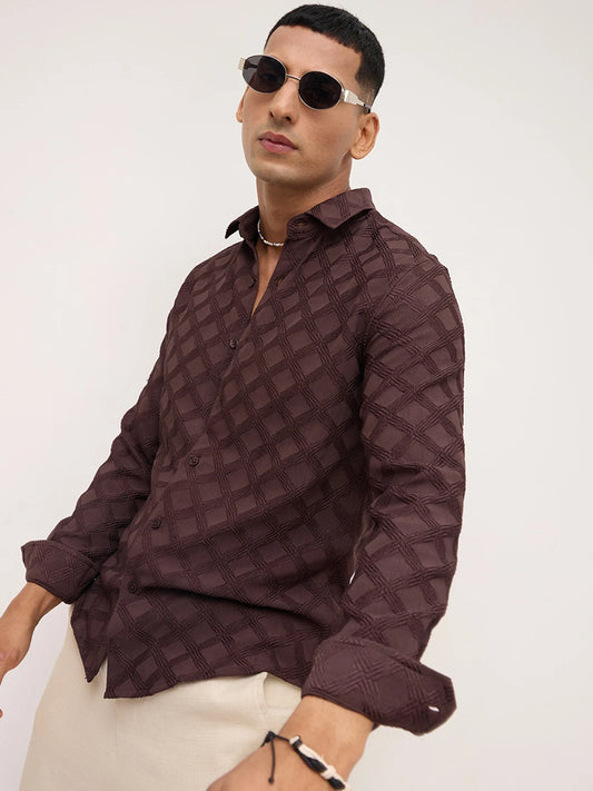 Cocoa Brown Diamond Textured Shirt