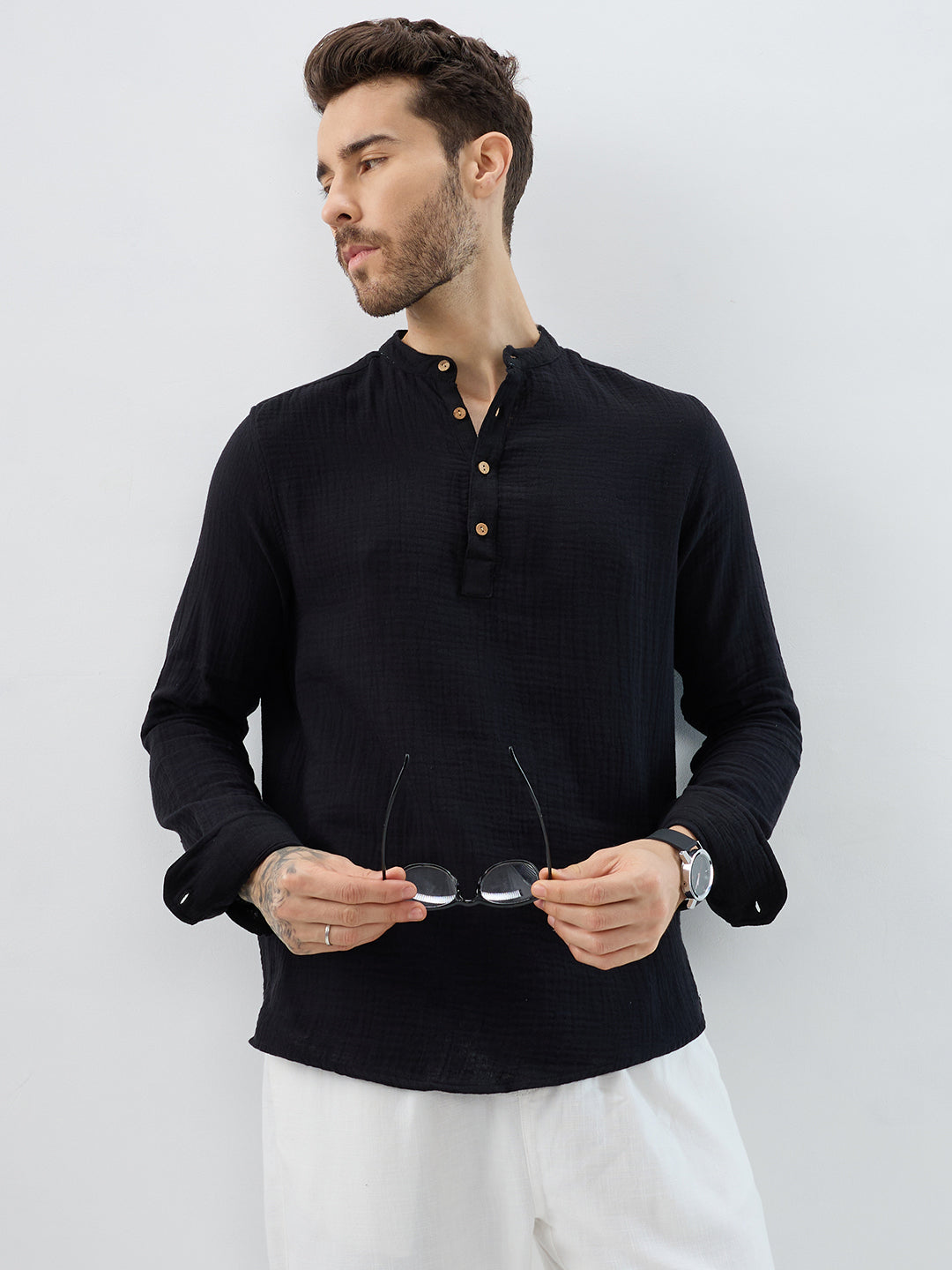 Deep Black Double Cloth Kurta