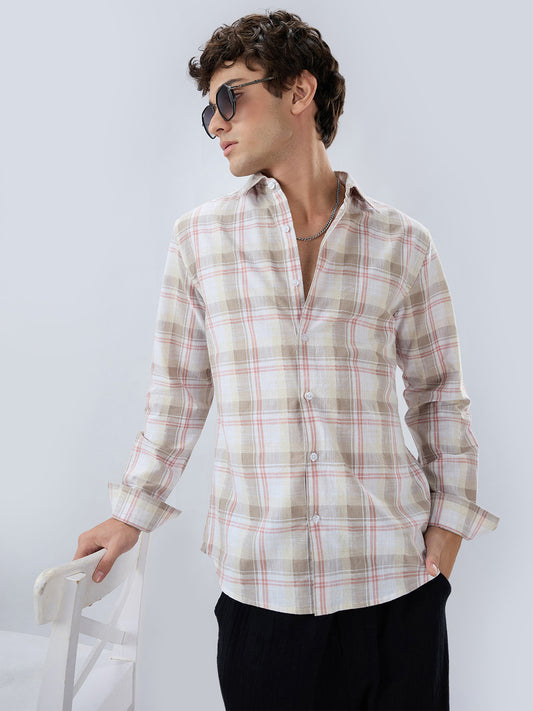 Pink & Brown Fine Weave Plaid Checks Shirt
