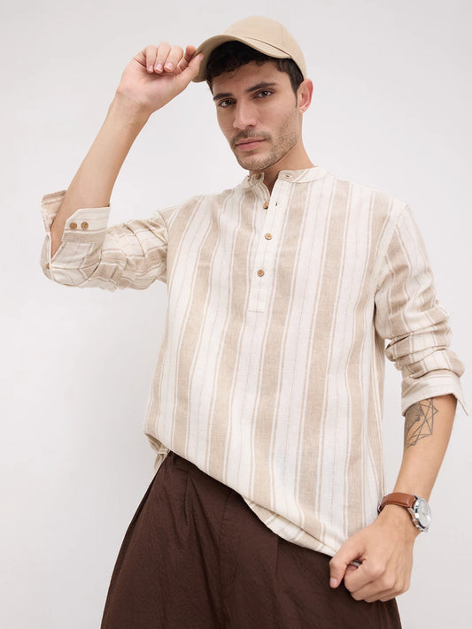 Rustic Sand Beige Vertical Striped Kurta