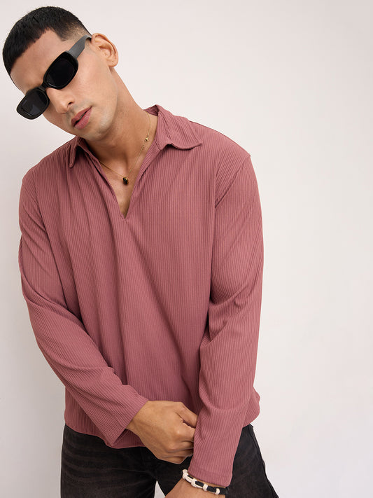 Cordovan Maroon Striped Oversized Polo Knit Shirt