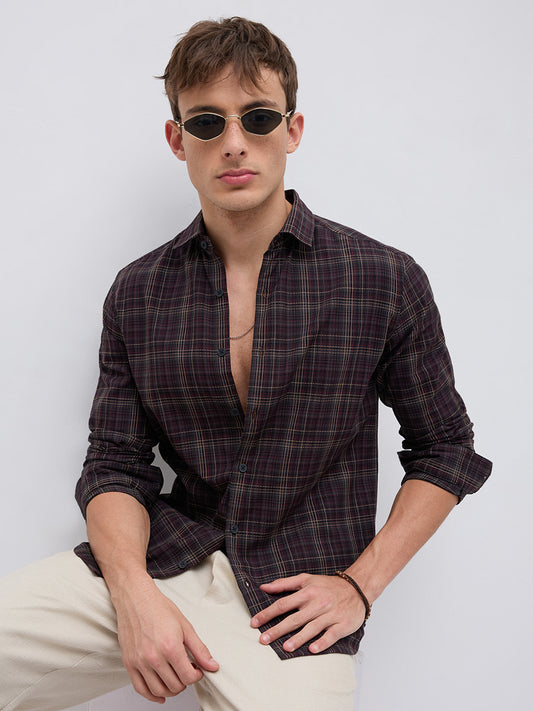 Elegant Deep Maroon Multi Checks Shirt