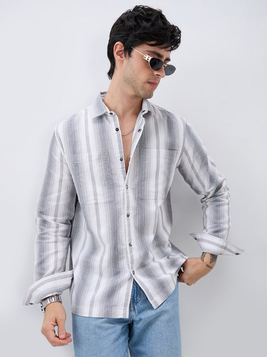 Contrast Echo Grey Stripscape Double Pocket Overshirt