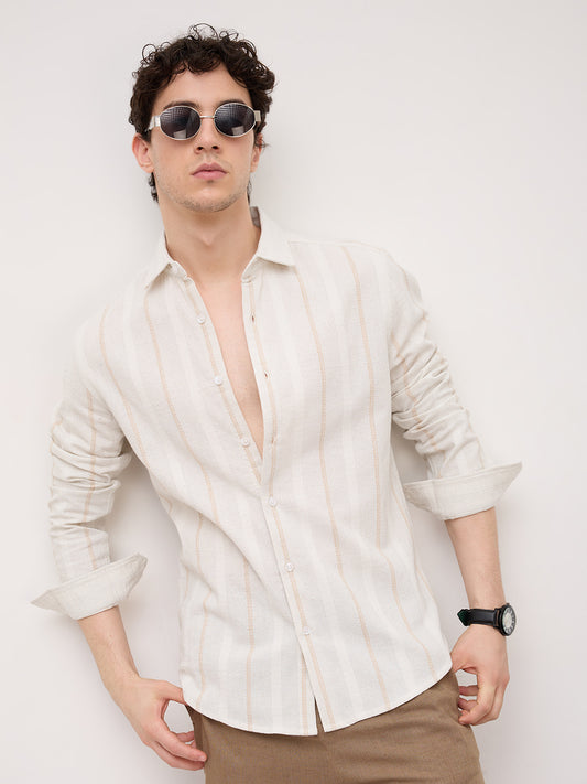 Refined Off-White Vertical Cable Weave Shirt