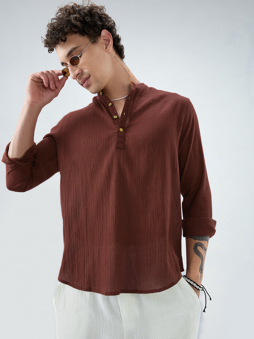 Sheer Brown Linear Crepe Kurta