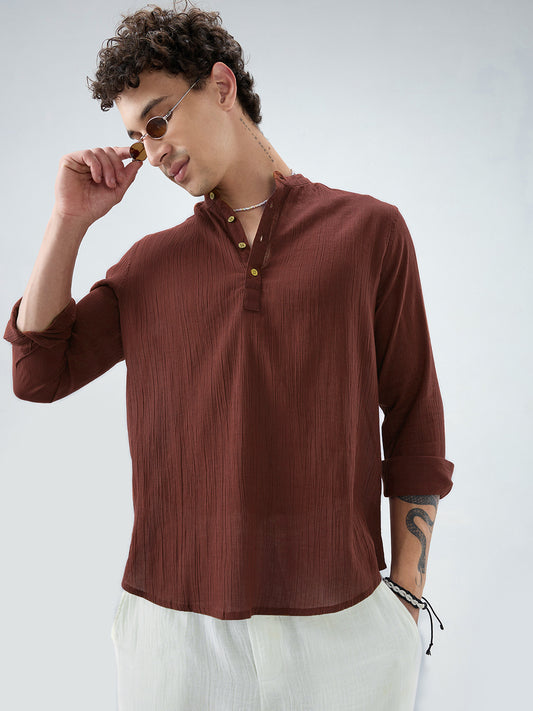 Sheer Brown Linear Crepe Kurta