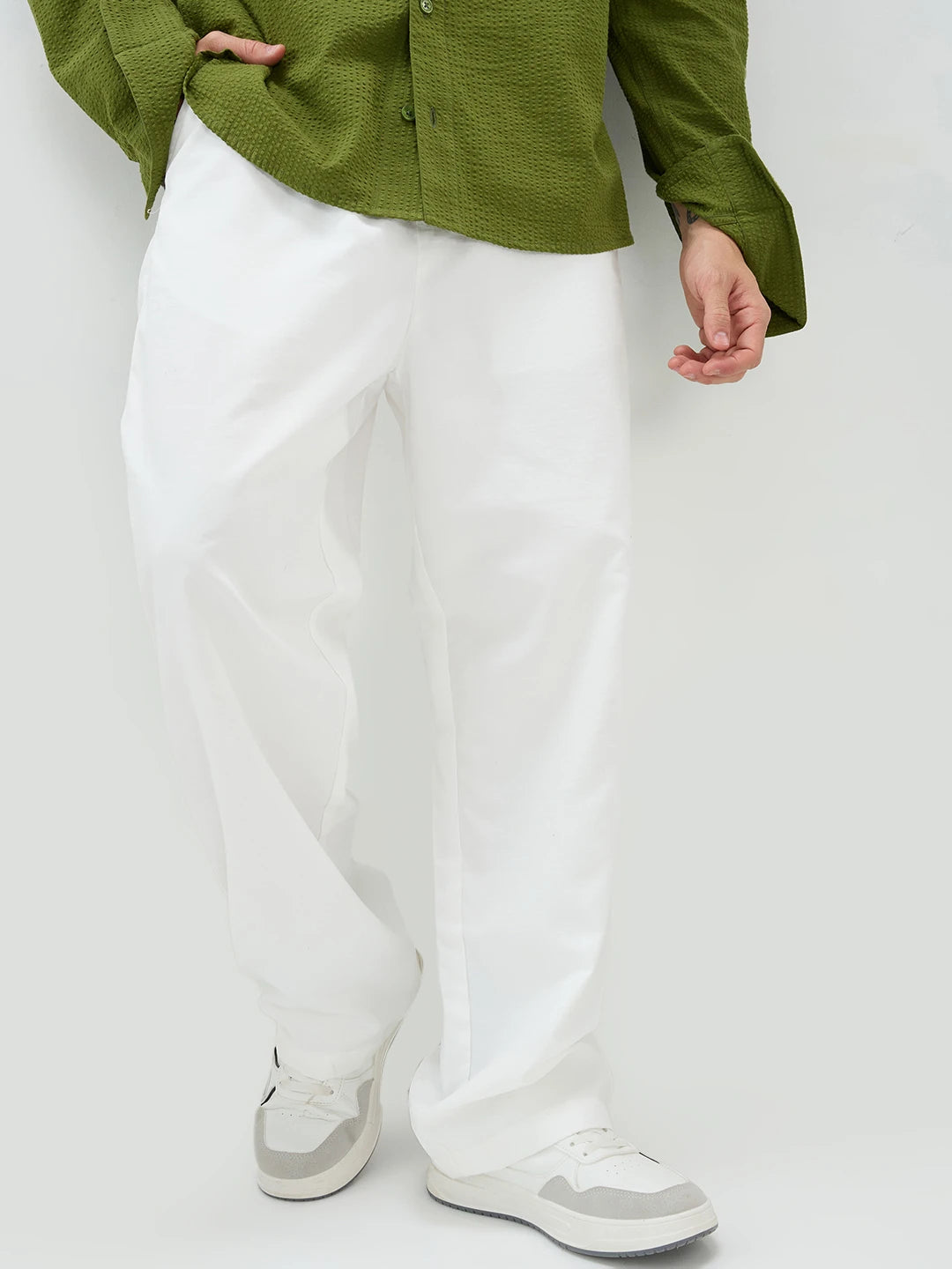 Snow White Suede Straight Fit Trousers
