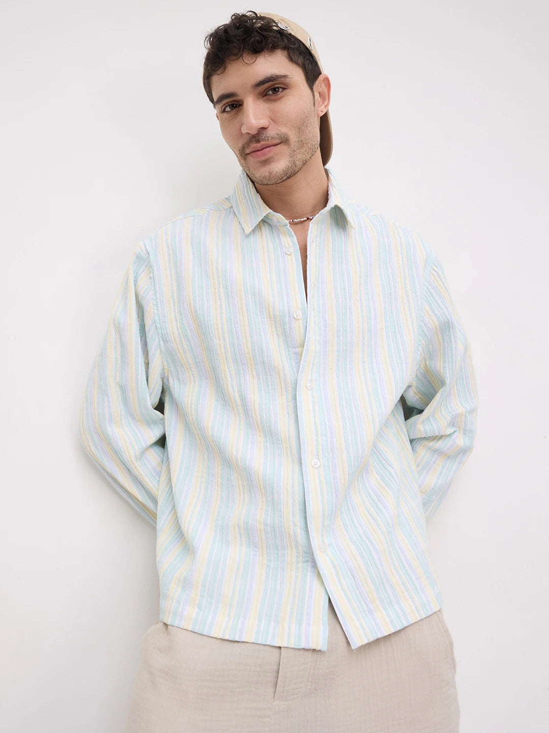 Fresh Pastel Breeze Weekend Escape Cuffless Oversized Shirt
