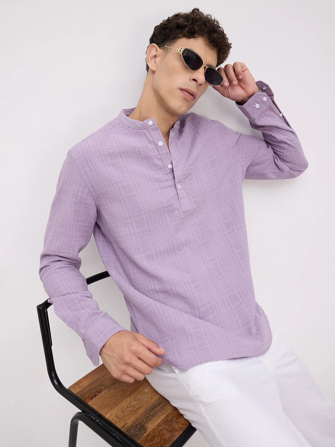 Soft Lavender Double Cloth Gauze Textured Kurta