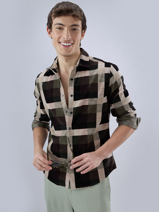Deep Olive & Brown Crossweave Corduroy Shirt