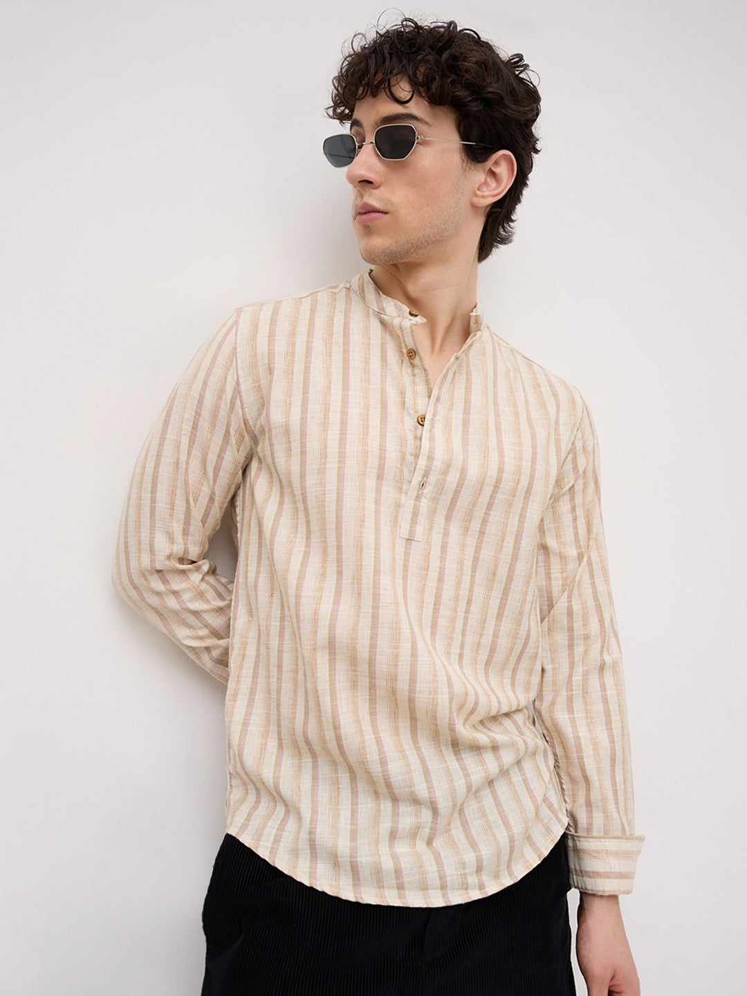 Vintage Beige & Ivory Striped Kurta