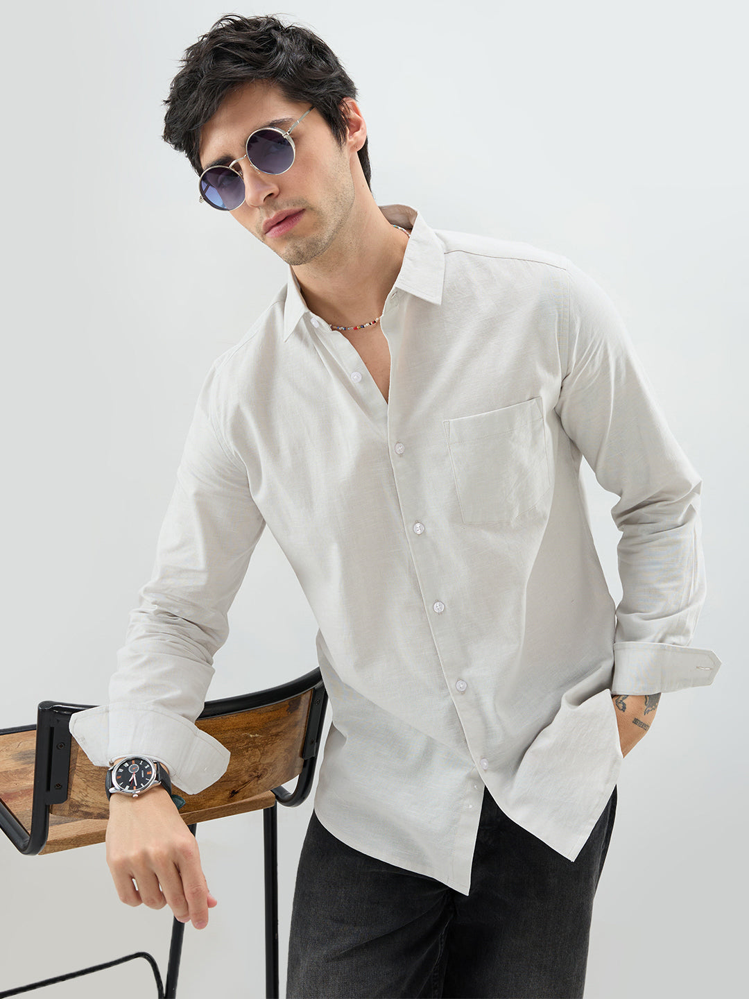 Grey Slub Textured Everyday Shirt