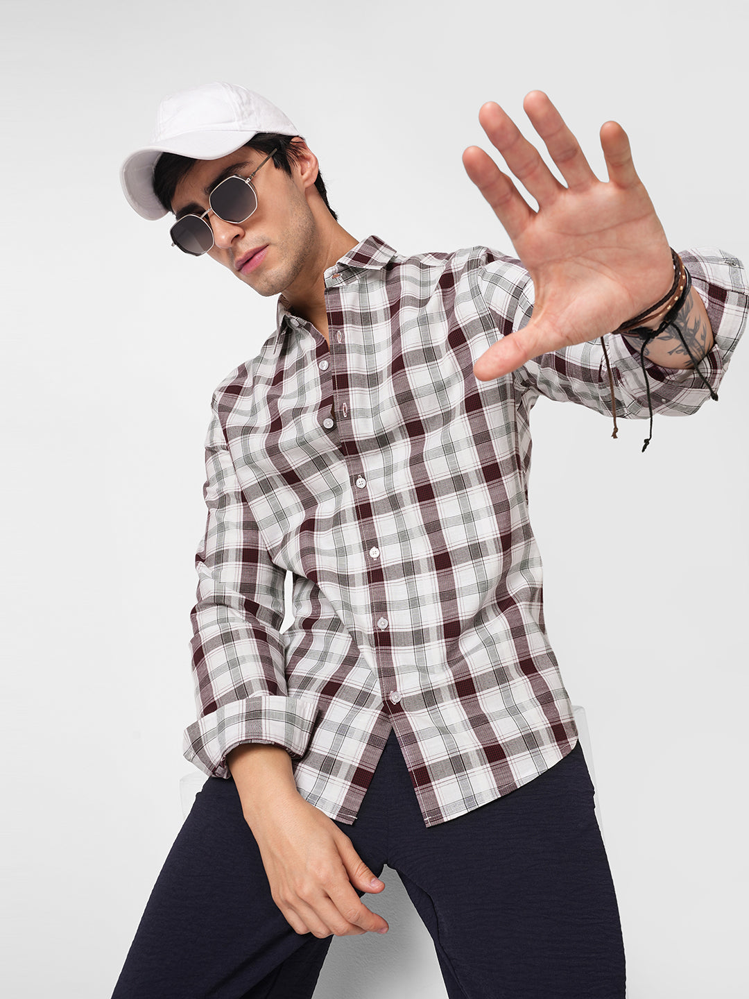 Classic Maroon & White Plaid Checks Shirt