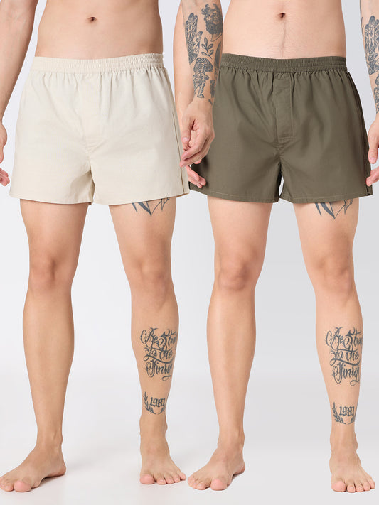 Solid Olive & Beige Slub Textured Boxers