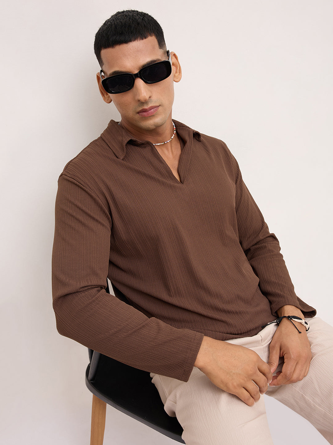 Coffee Brown Fine Weave Knitted Polo Shirt