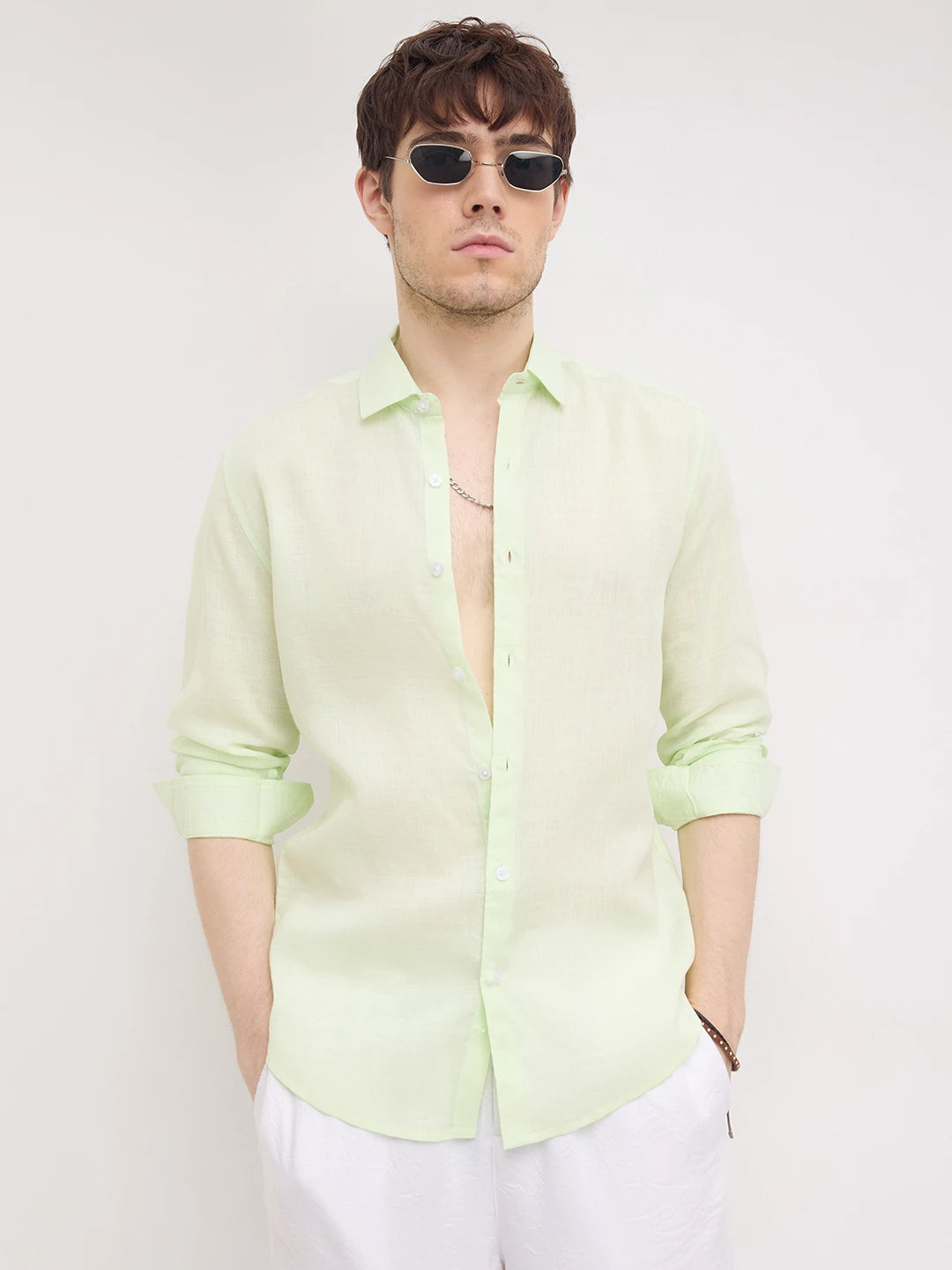 Sheer Pastel Tea Green Lyocell Shirt