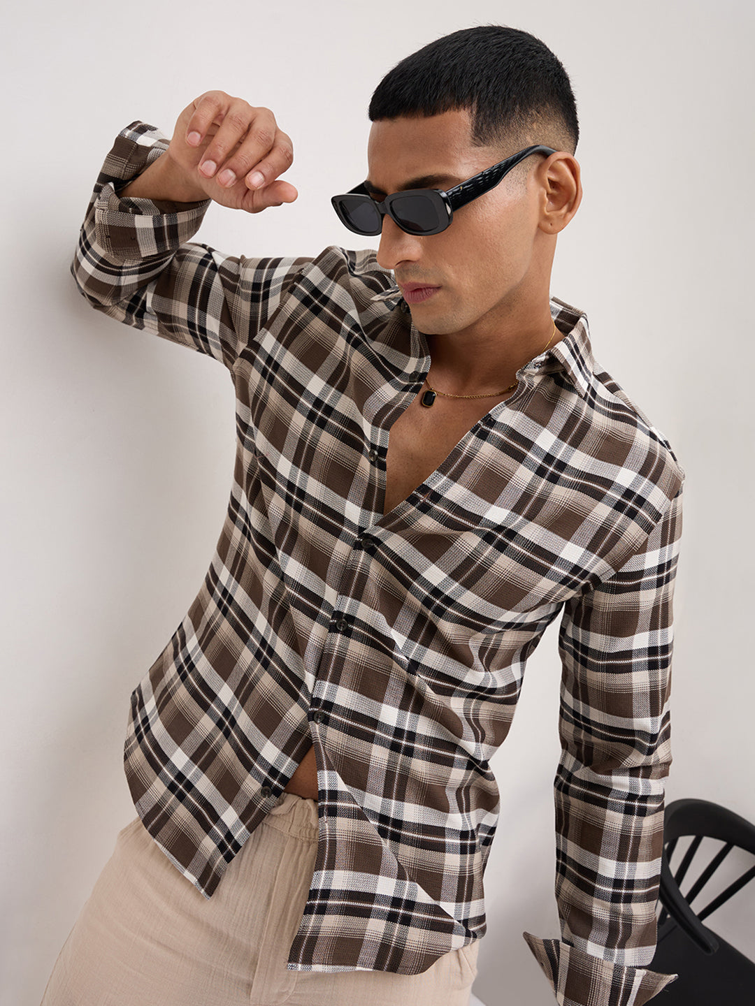 Luxe Brown & White Plaid Checks Shirt