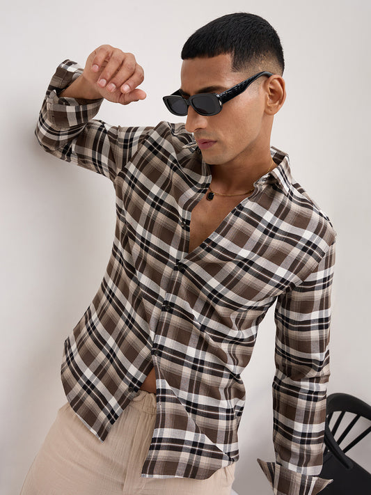Luxe Brown & White Plaid Checks Shirt