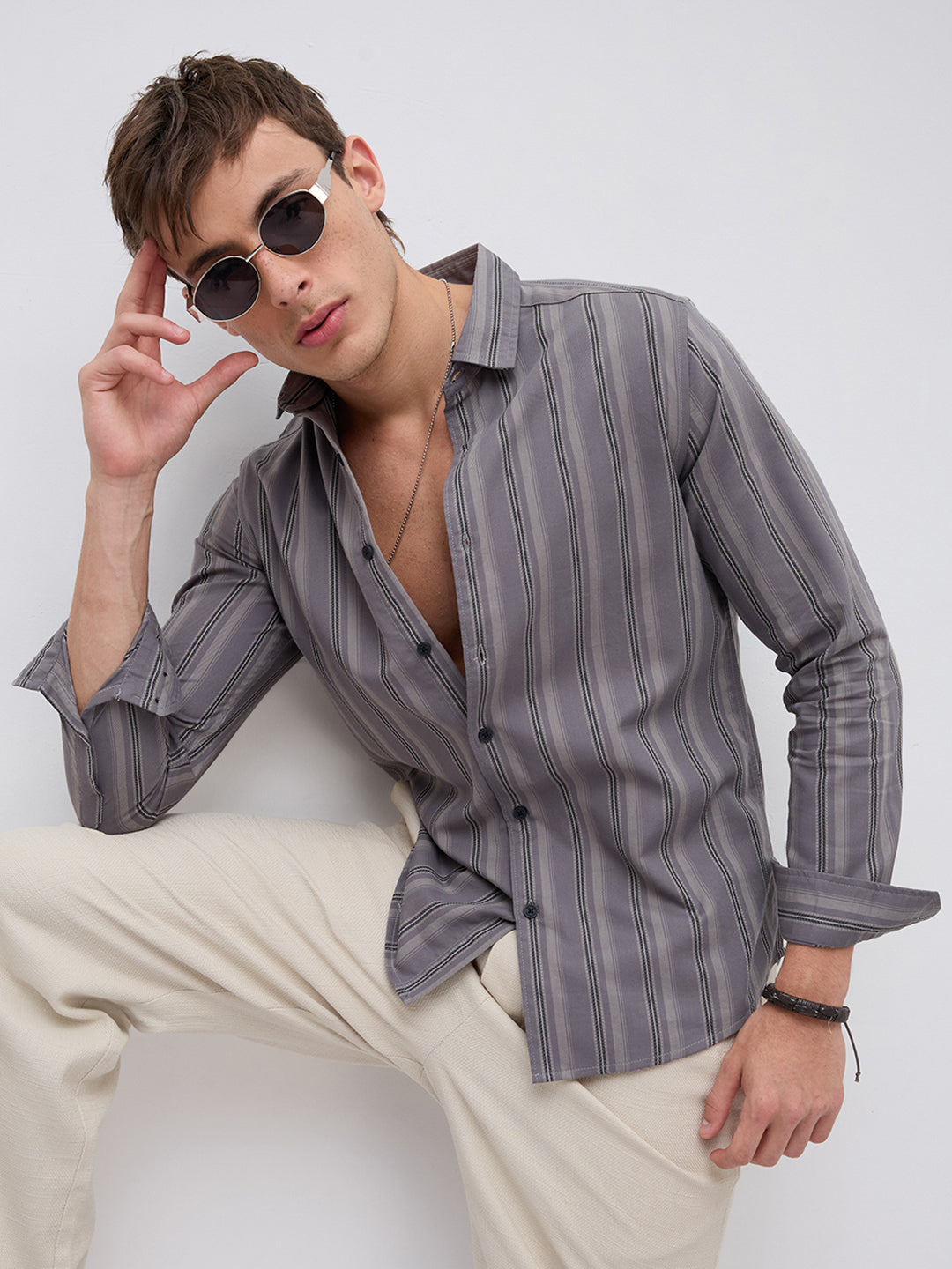Slate Grey & Black Shadow Stripe Shirt