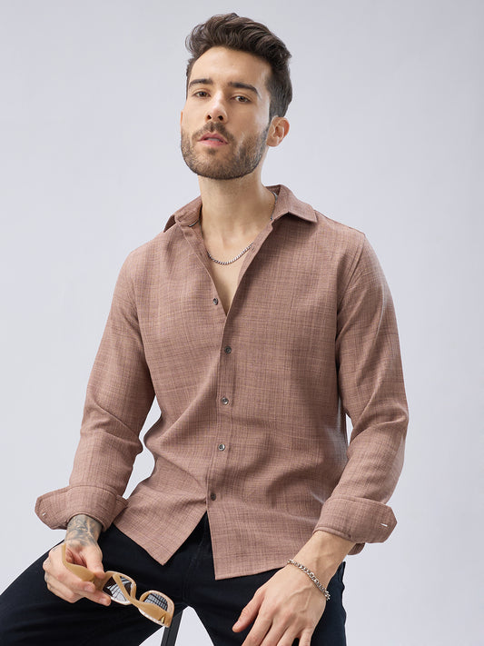 Walnut Brown Subtle Weave Textured Shirt